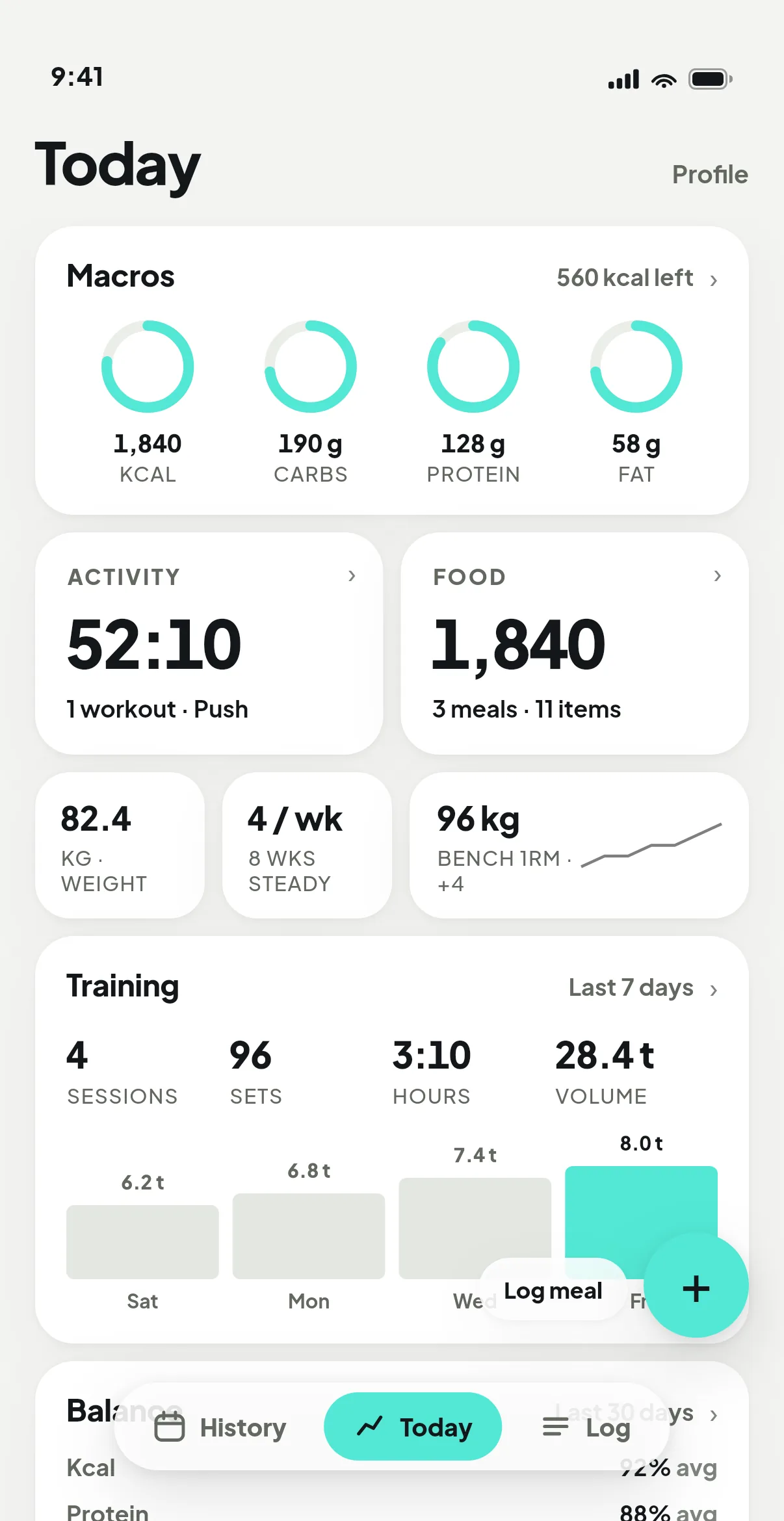 ZephyrFit Today screen